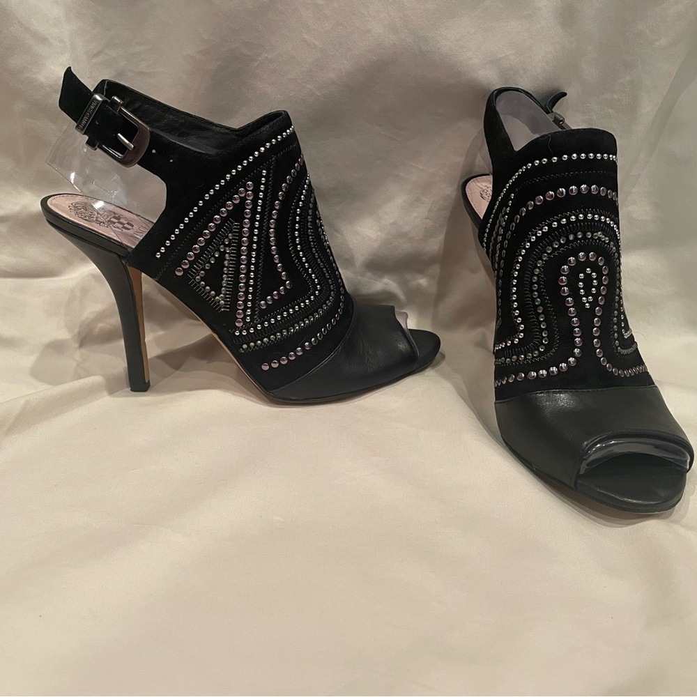 Vince Camuto Yolana Slingback Peep-Toe Suede Studded Heels